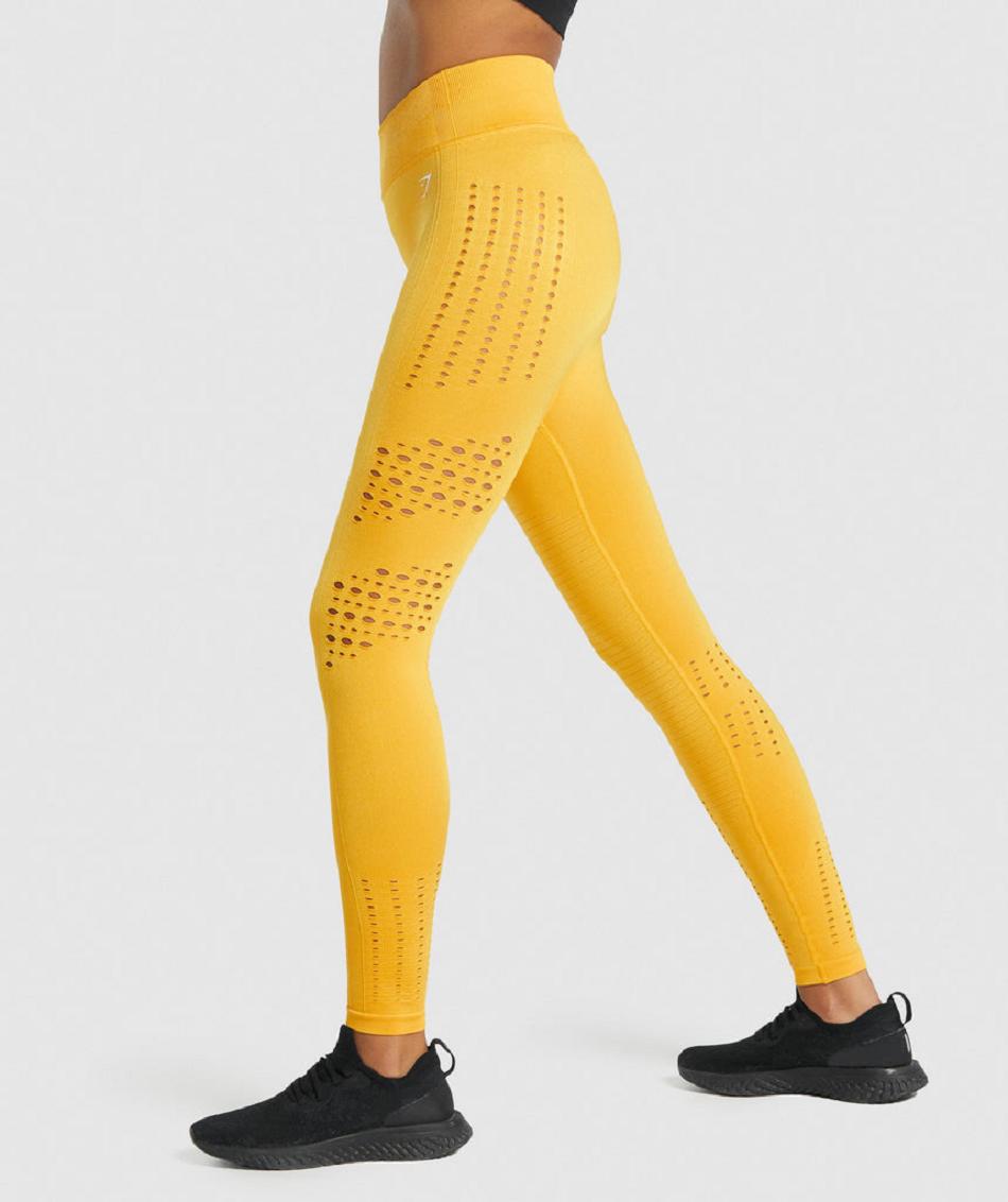 Legginsy Damskie Gymshark Glow Seamless Tights Żółte | PL 2303OKI